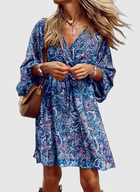 Edith Bohemian Dress for Women – Paisley Print, 3/4 Bell Sleeves & Flowing Cut