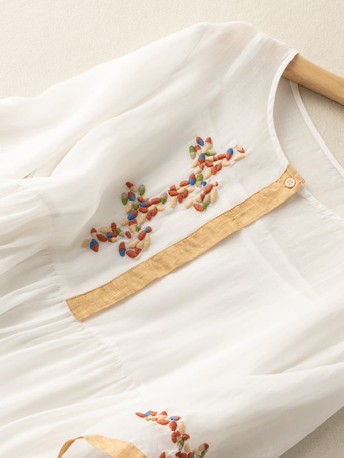 Zara Women's Dress – Embroidered Cotton and Linen Dress with Ethnic Design & Comfortable Fit