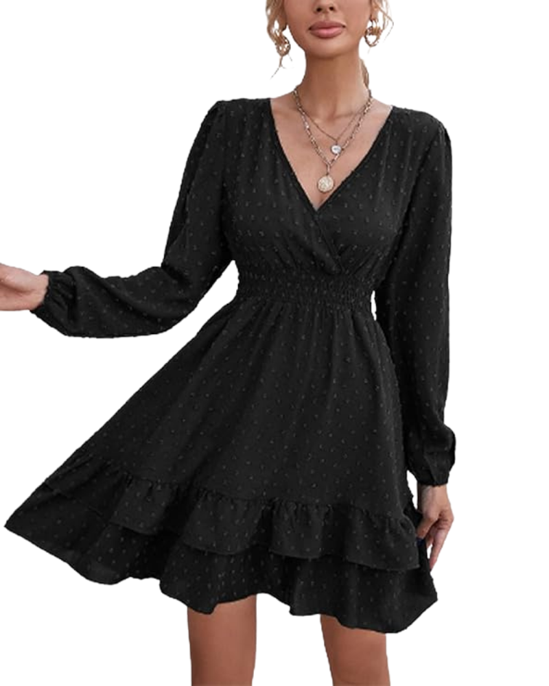 Rini Short Dress for Women – V-Neck, Puff Sleeves & Ruffles A-Line Boho Summer