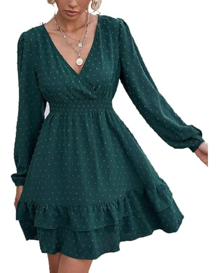 Rini Short Dress for Women – V-Neck, Puff Sleeves & Ruffles A-Line Boho Summer