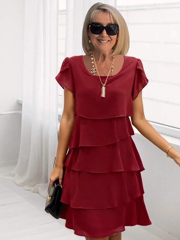 Giselle Midi Dress for Women – Flowing Chiffon Dress with Asymmetrical Hem, Layered & Elegant