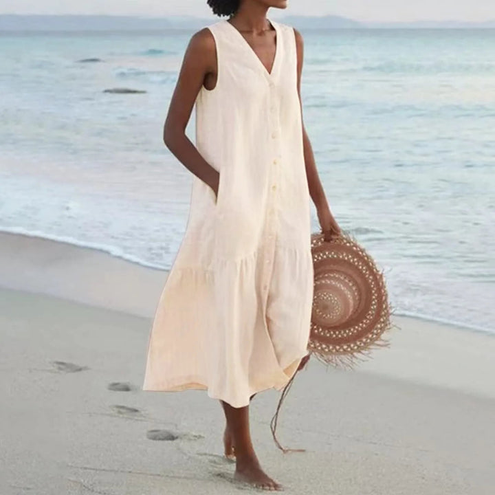 Women's Summer Dress Lena – Elegant V-Neck Dress with Breezy Fit & Timeless Design