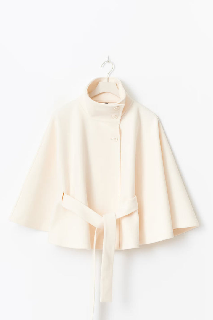 Ivanna Women's Wool Coat – Elegant High Collar with Removable Belt & Relaxed Fit