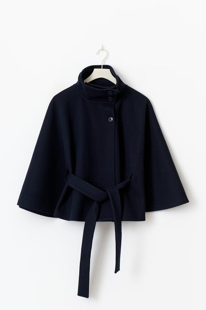 Ivanna Women's Wool Coat – Elegant High Collar with Removable Belt & Relaxed Fit