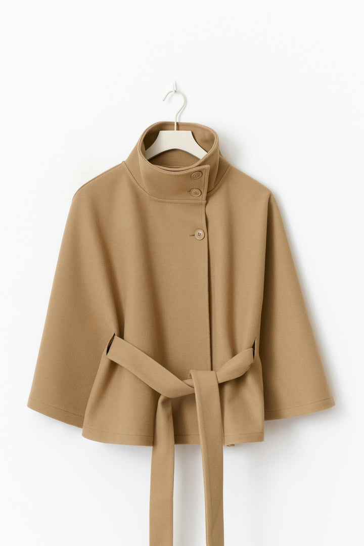 Ivanna Women's Wool Coat – Elegant High Collar with Removable Belt & Relaxed Fit