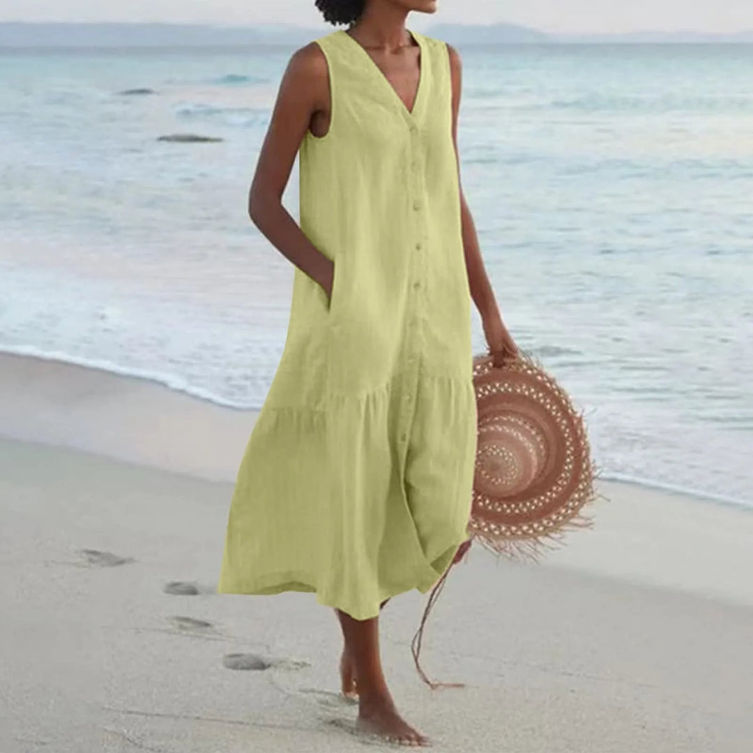 Women's Summer Dress Lena – Elegant V-Neck Dress with Breezy Fit & Timeless Design