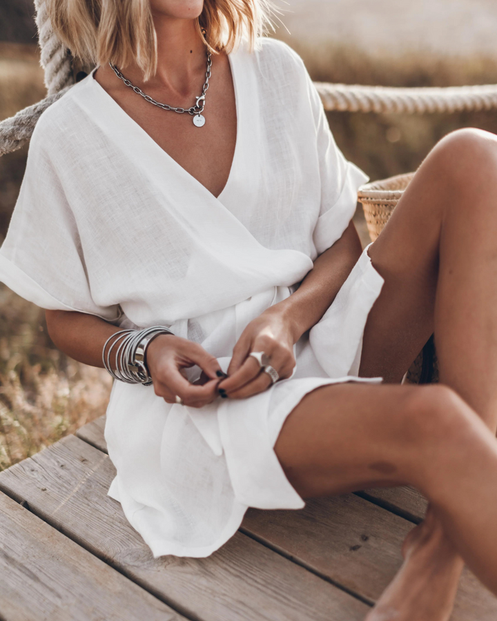 Anny Women's Kimono Dress – Lightweight Summer Linen Dress with Wide Sleeves & Wild Print