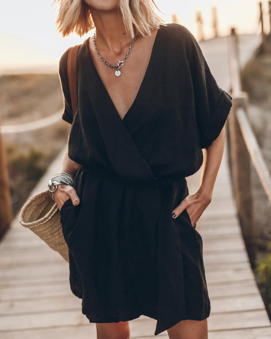 Anny Women's Kimono Dress – Lightweight Summer Linen Dress with Wide Sleeves & Wild Print