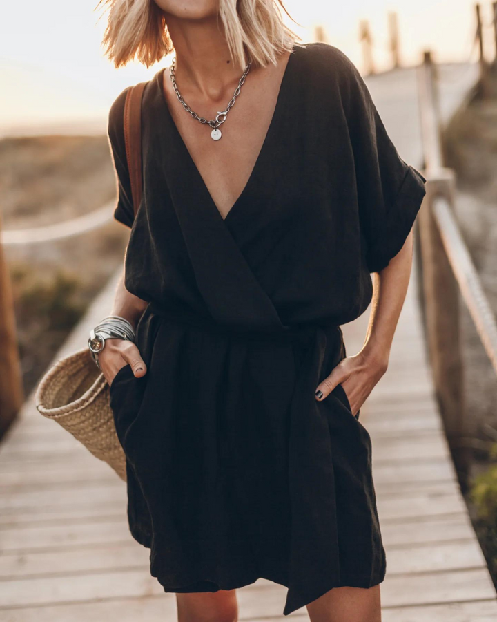 Anny Women's Kimono Dress – Lightweight Summer Linen Dress with Wide Sleeves & Wild Print