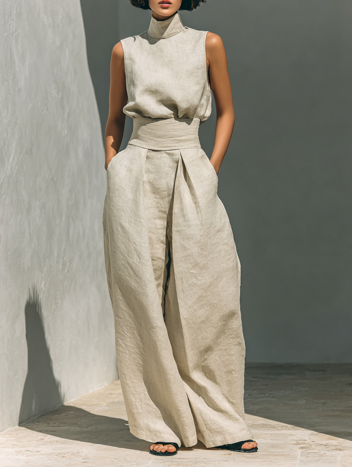 Selene | Minimalist Cotton and Linen Set with Wide Pants