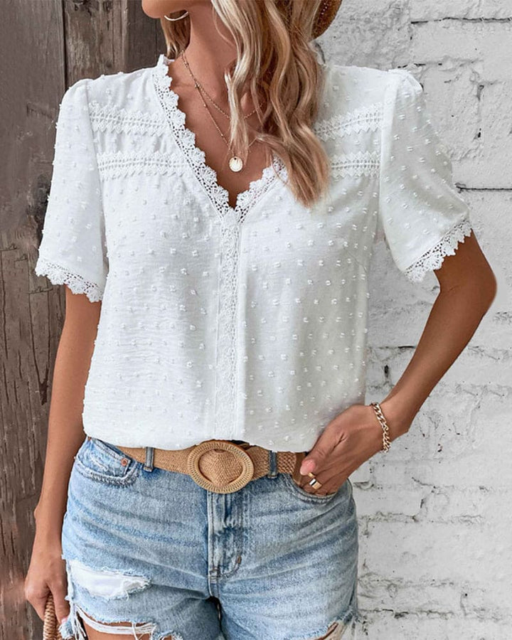 Sophie Women's Cotton Blouse – Vintage Blouse with Lace & Elegant Puff Sleeves