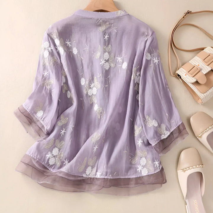 Emily Blouse for Women – Elegant Floral Blouse in Airy Fabric with Classic Cut