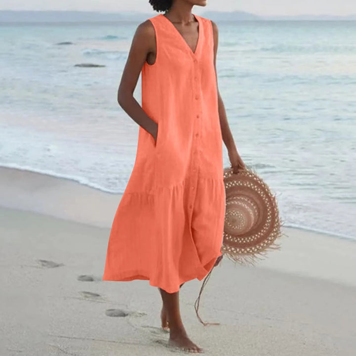 Women's Summer Dress Lena – Elegant V-Neck Dress with Breezy Fit & Timeless Design