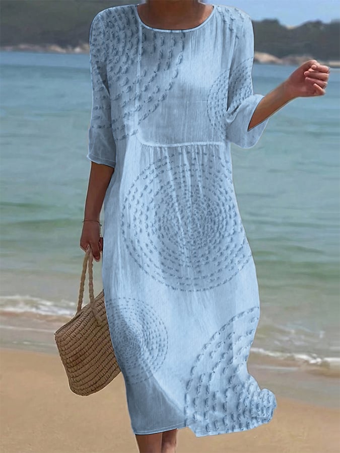 Mira | Airy Linen Dress with Embroidery Details & 3/4 Sleeves