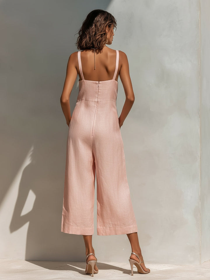 Liora | Elegant Fluid Pink Linen Jumpsuit