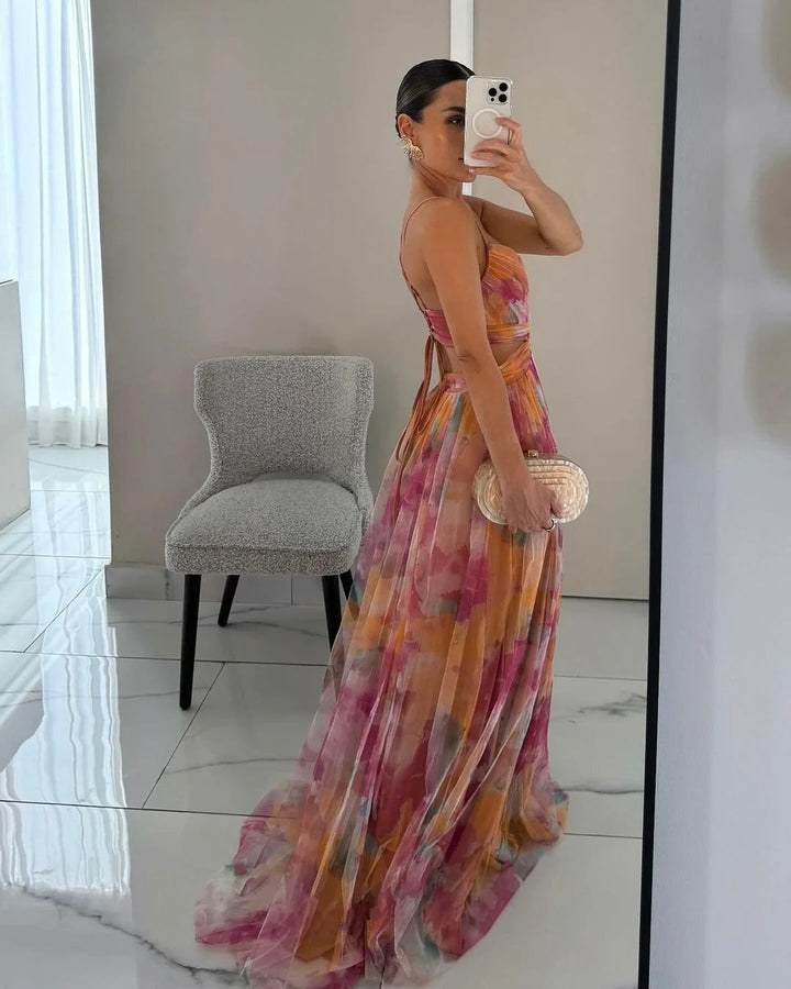 Bella Long Dress for Women – Summer Floral Dress with Adjustable Closure & Fluid Silhouette