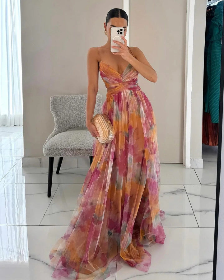 Bella Long Dress for Women – Summer Floral Dress with Adjustable Closure & Fluid Silhouette