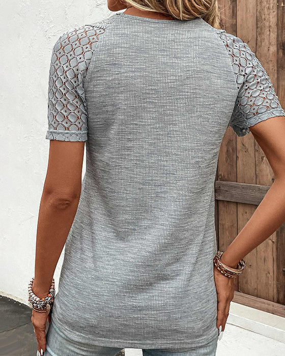 Chandy Women's T-Shirt with Lace Details – Lightweight Cotton Short Sleeves for Spring & Summer