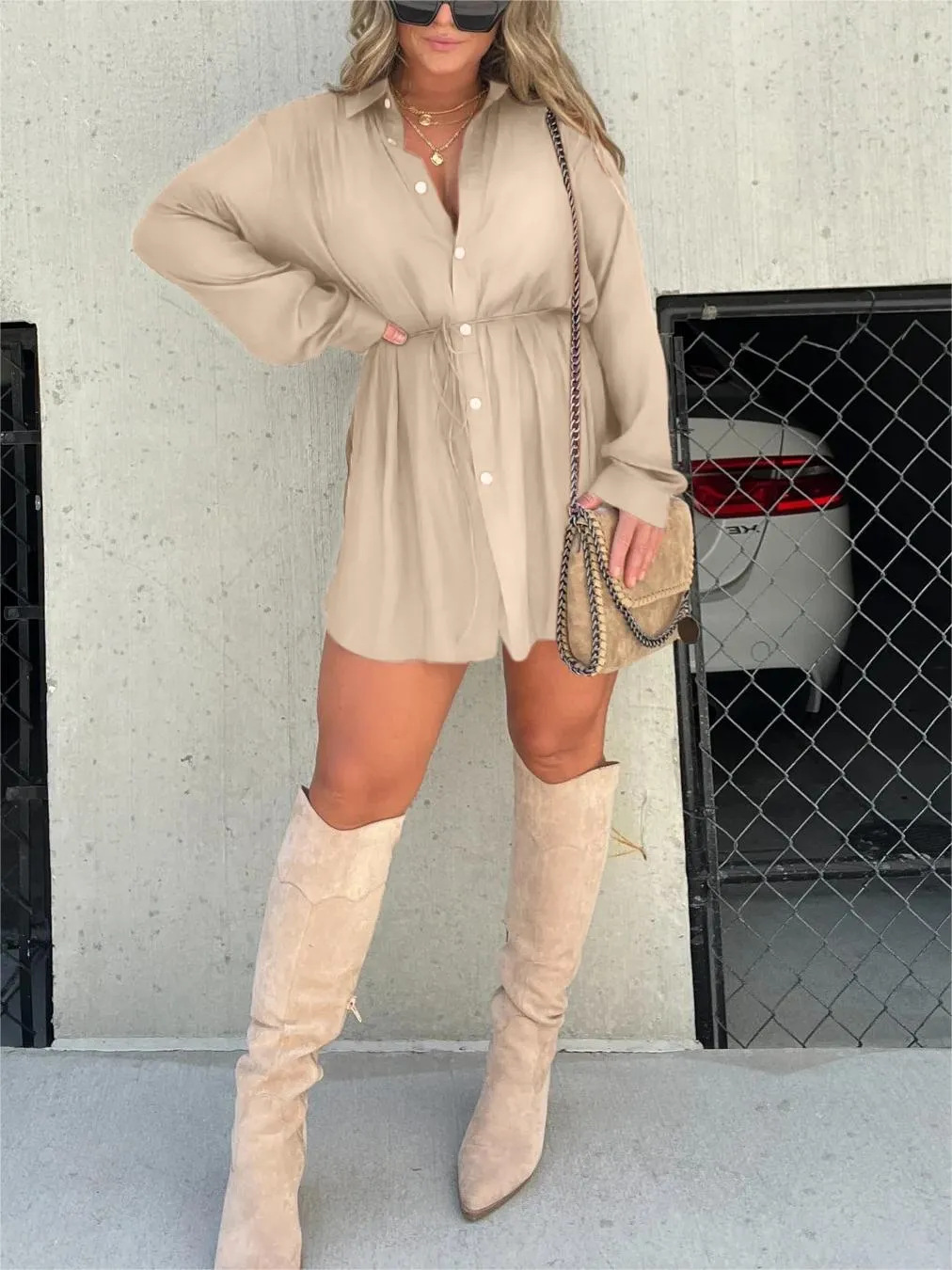 Tamara Jumpsuit Dress for Women – Elegant with Integrated Shorts & Flattering Waist Belt