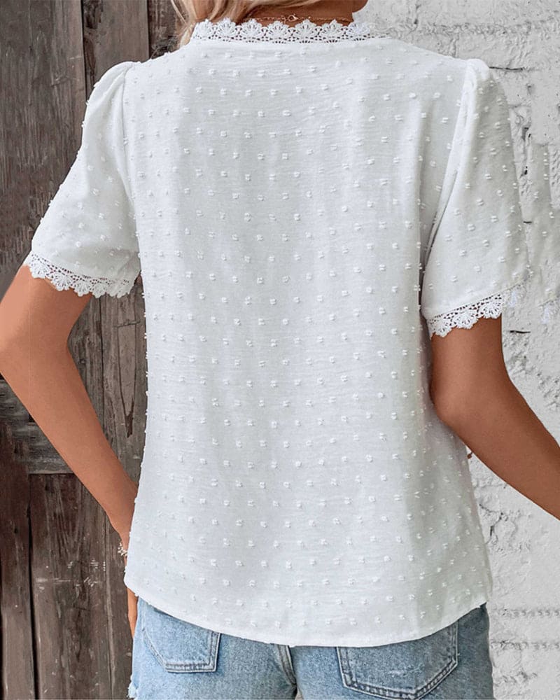 Sophie Women's Cotton Blouse – Vintage Blouse with Lace & Elegant Puff Sleeves