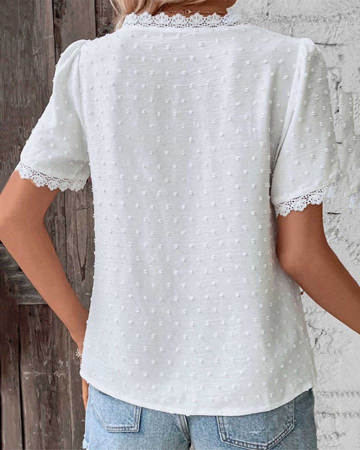 Sophie Women's Cotton Blouse – Vintage Blouse with Lace & Elegant Puff Sleeves