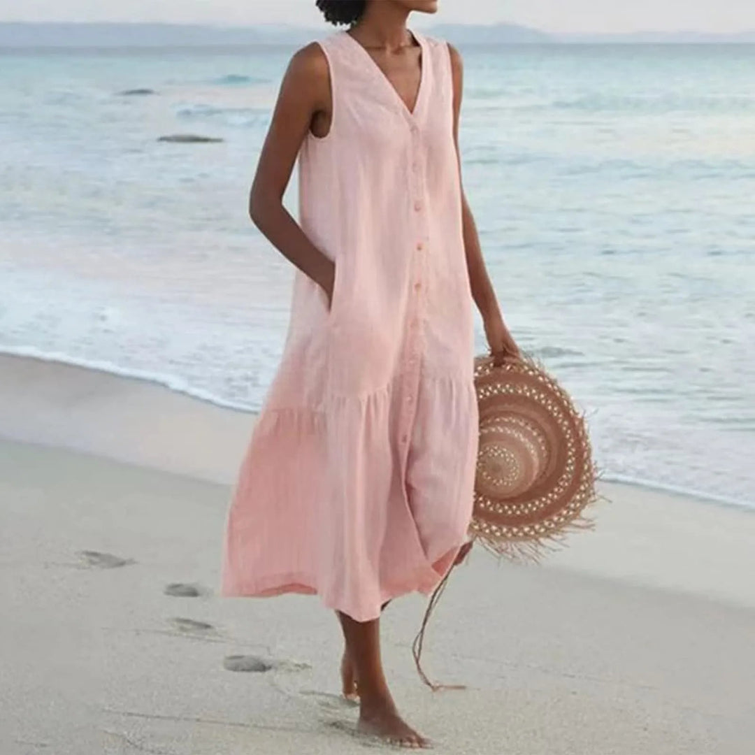Women's Summer Dress Lena – Elegant V-Neck Dress with Breezy Fit & Timeless Design