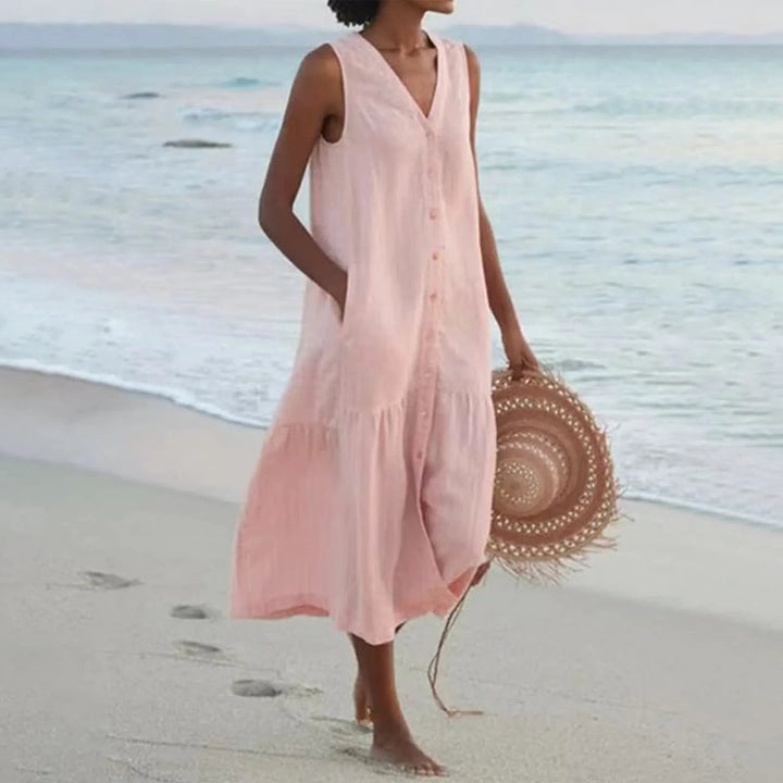 Women's Summer Dress Lena – Elegant V-Neck Dress with Breezy Fit & Timeless Design