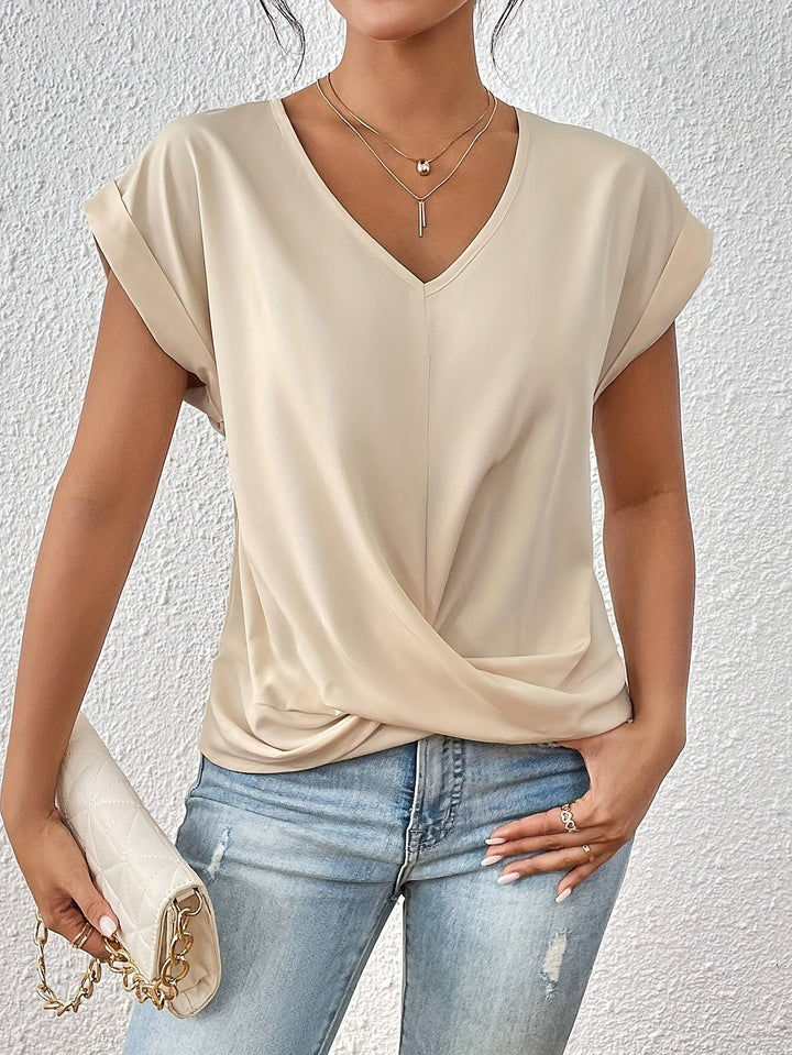 Yasmine Women's Top – V-Neck with Knot Detail, Elegant Draping & Comfortable Fit