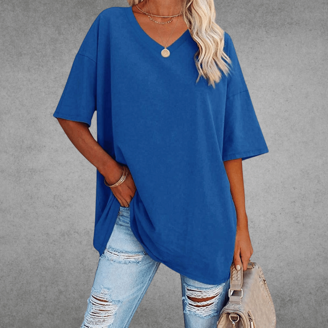 Ninon Oversized T-shirt for Women – Comfortable V-neck Design & Lightweight Breathable Fabric