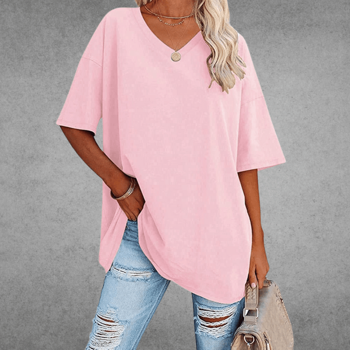 Ninon Oversized T-Shirt for Women – Comfortable V-Neck Design & Lightweight Breathable Fabric
