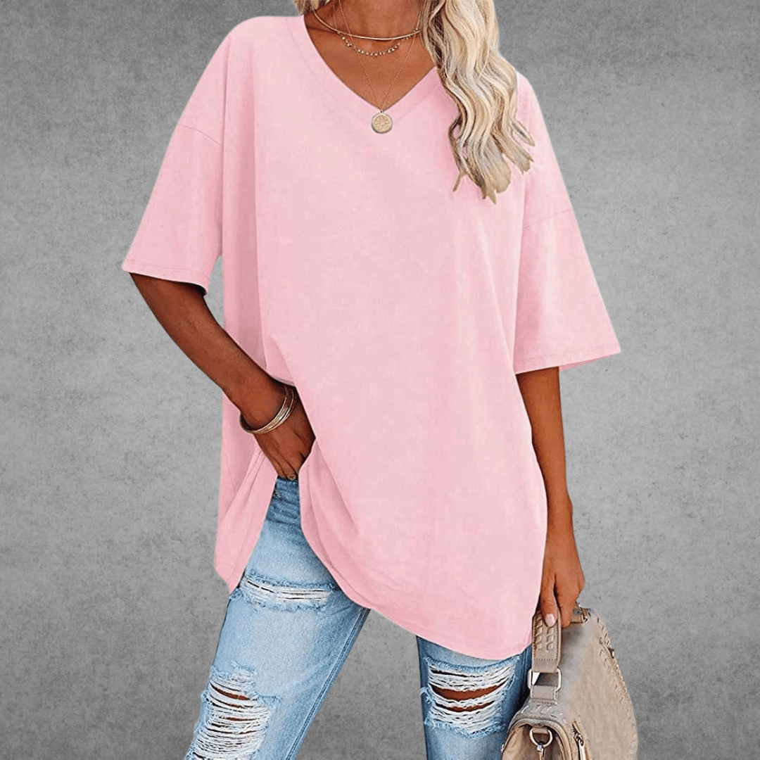 Ninon Oversized T-shirt for Women – Comfortable V-neck Design & Lightweight Breathable Fabric