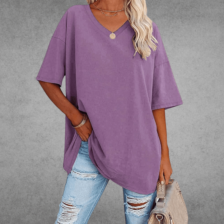 Ninon Oversized T-shirt for Women – Comfortable V-neck Design & Lightweight Breathable Fabric