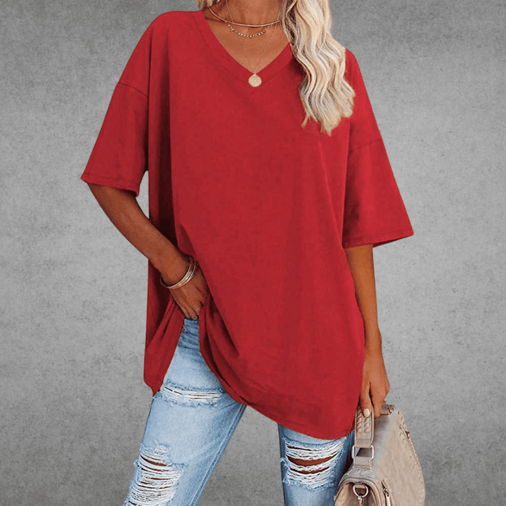 Ninon Oversized T-Shirt for Women – Comfortable V-Neck Design & Lightweight Breathable Fabric