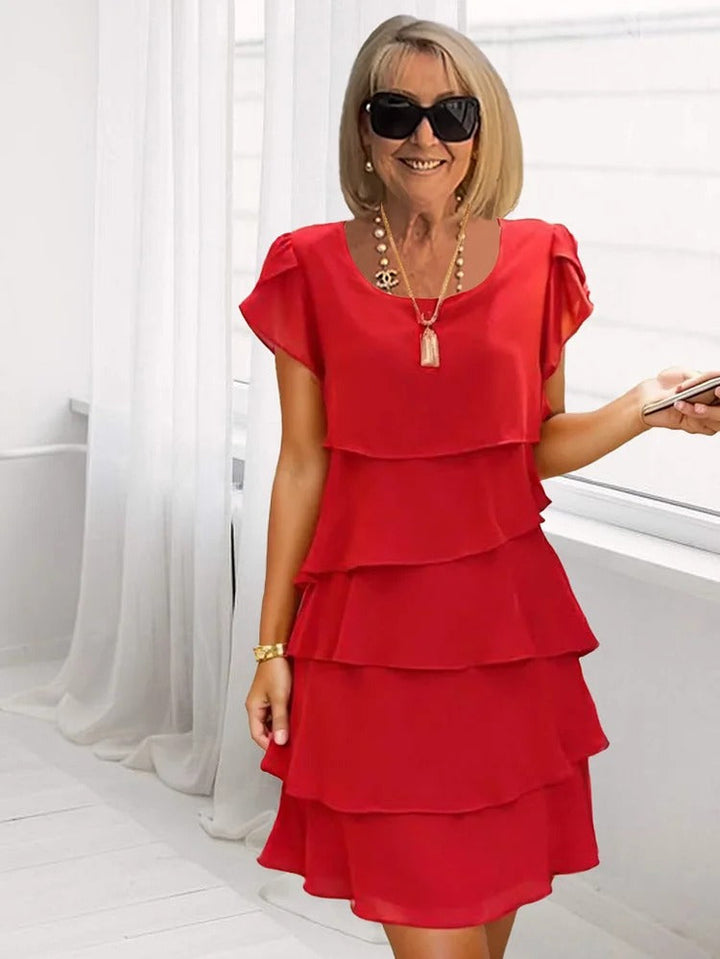 Giselle Midi Dress for Women – Fluid Chiffon Dress with Asymmetrical Hem, Layered & Elegant