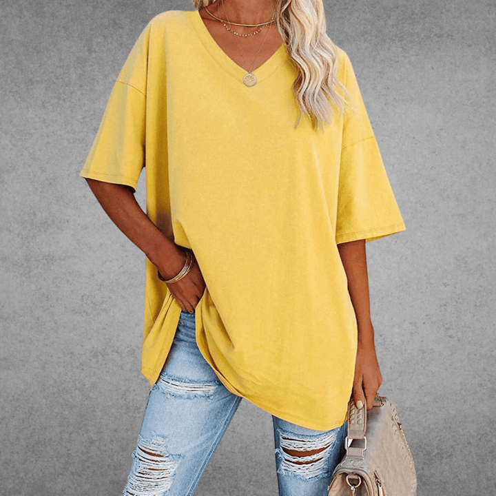 Ninon Oversized T-Shirt for Women – Comfortable V-Neck Design & Lightweight Breathable Fabric