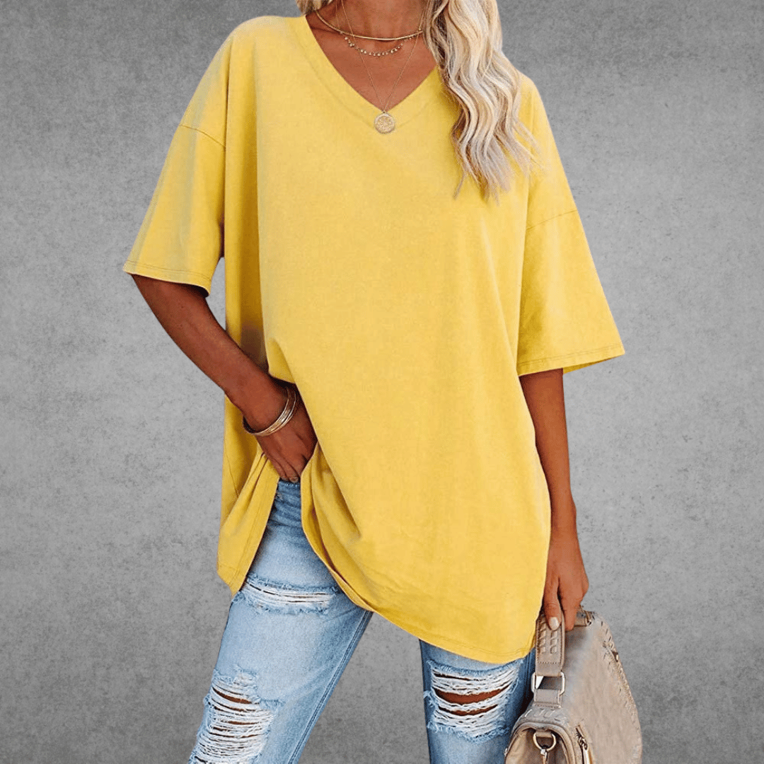 Ninon Oversized T-shirt for Women – Comfortable V-neck Design & Lightweight Breathable Fabric