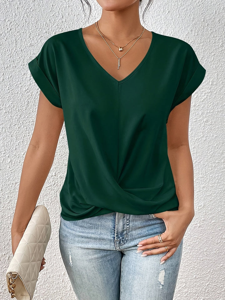 Yasmine Women's Top – V-Neck with Knot Detail, Elegant Draping & Comfortable Fit