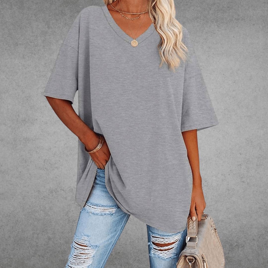 Ninon Oversized T-shirt for Women – Comfortable V-neck Design & Lightweight Breathable Fabric
