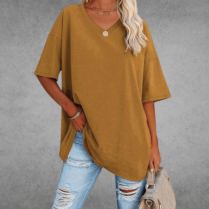 Ninon Oversized T-shirt for Women – Comfortable V-neck Design & Lightweight Breathable Fabric