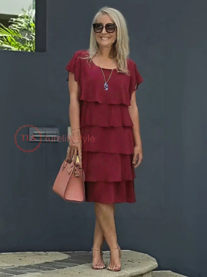 Giselle Midi Dress for Women – Flowing Chiffon Dress with Asymmetrical Hem, Layered & Elegant