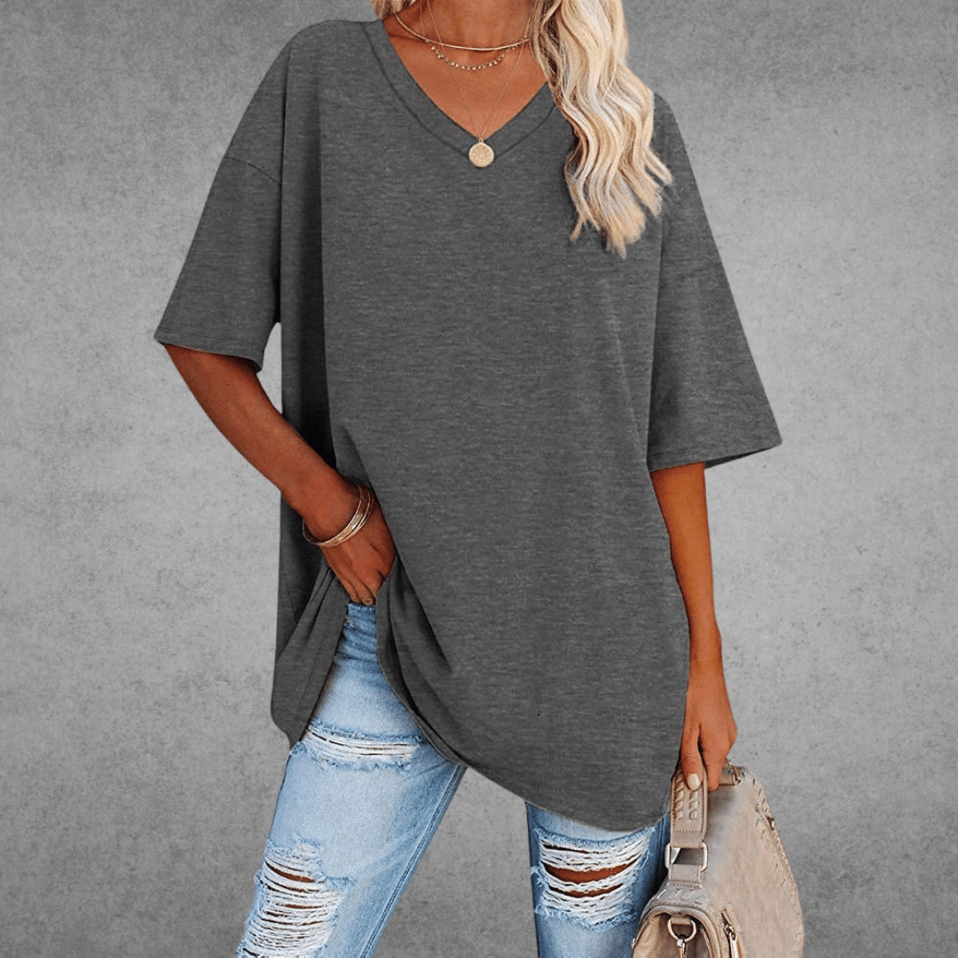 Ninon Oversized T-Shirt for Women – Comfortable V-Neck Design & Lightweight Breathable Fabric