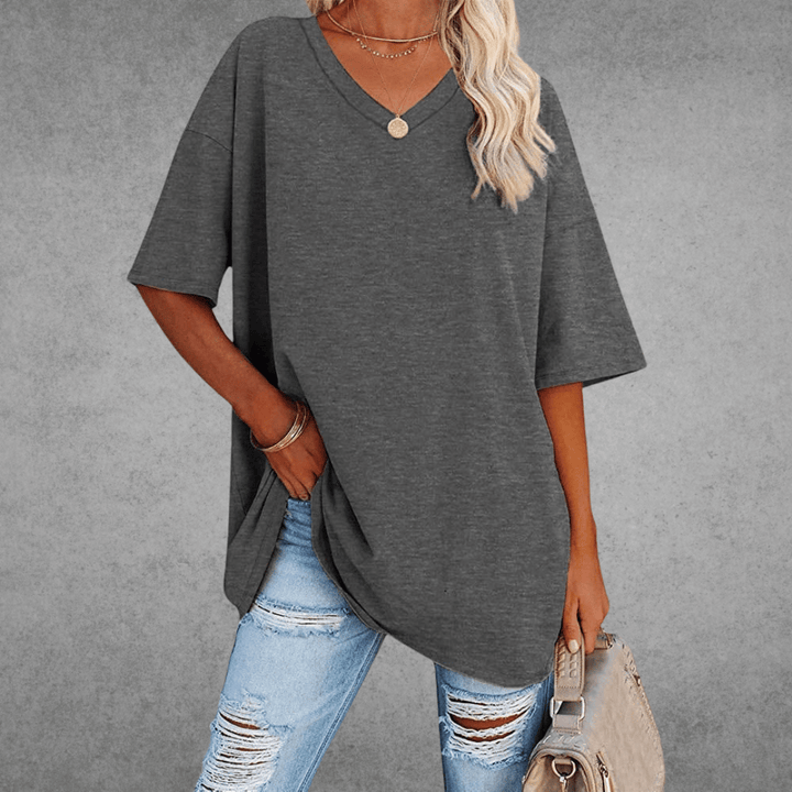 Ninon Oversized T-shirt for Women – Comfortable V-neck Design & Lightweight Breathable Fabric