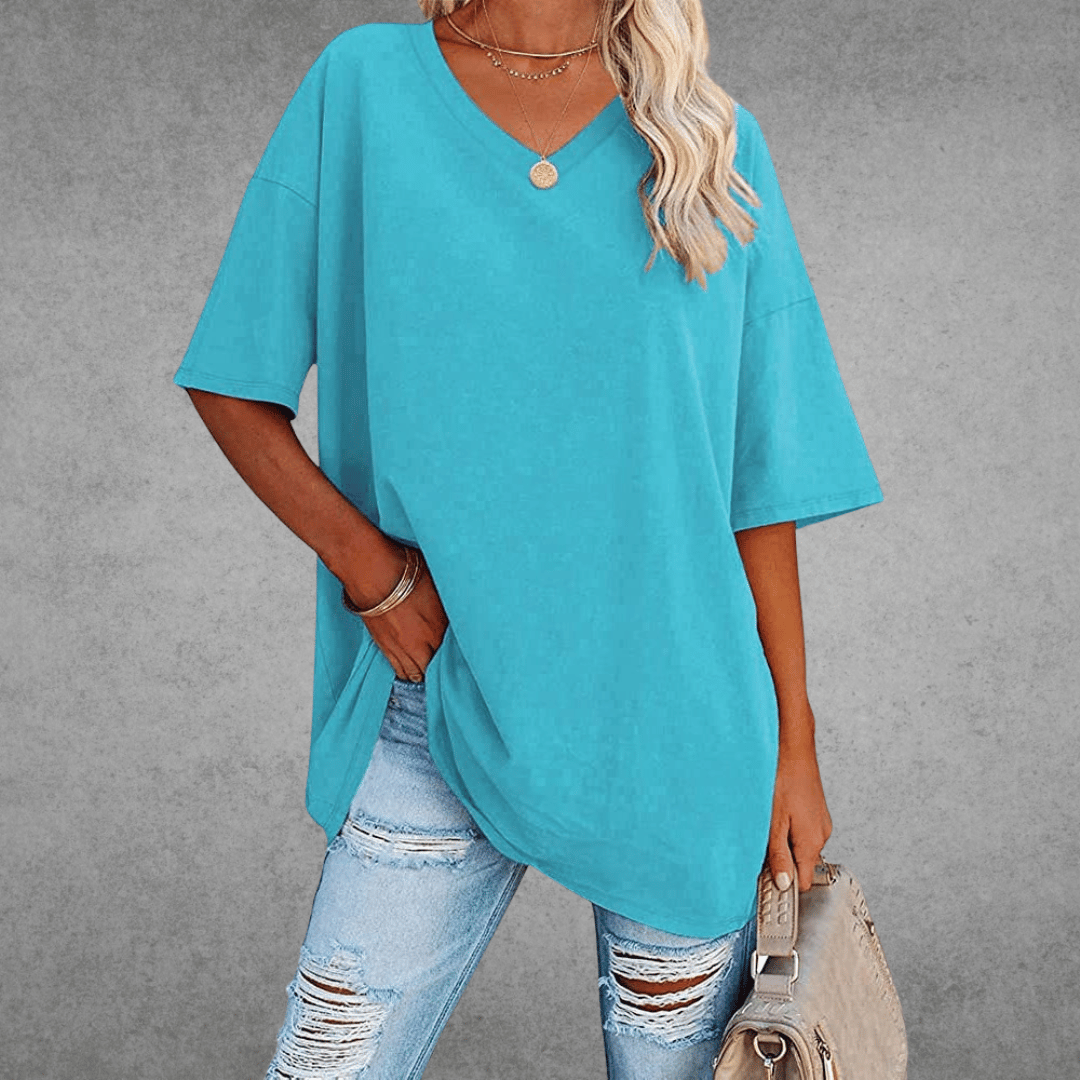 Ninon Oversized T-shirt for Women – Comfortable V-neck Design & Lightweight Breathable Fabric