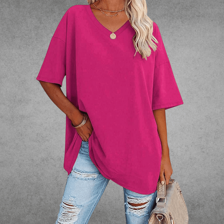 Ninon Oversized T-shirt for Women – Comfortable V-neck Design & Lightweight Breathable Fabric