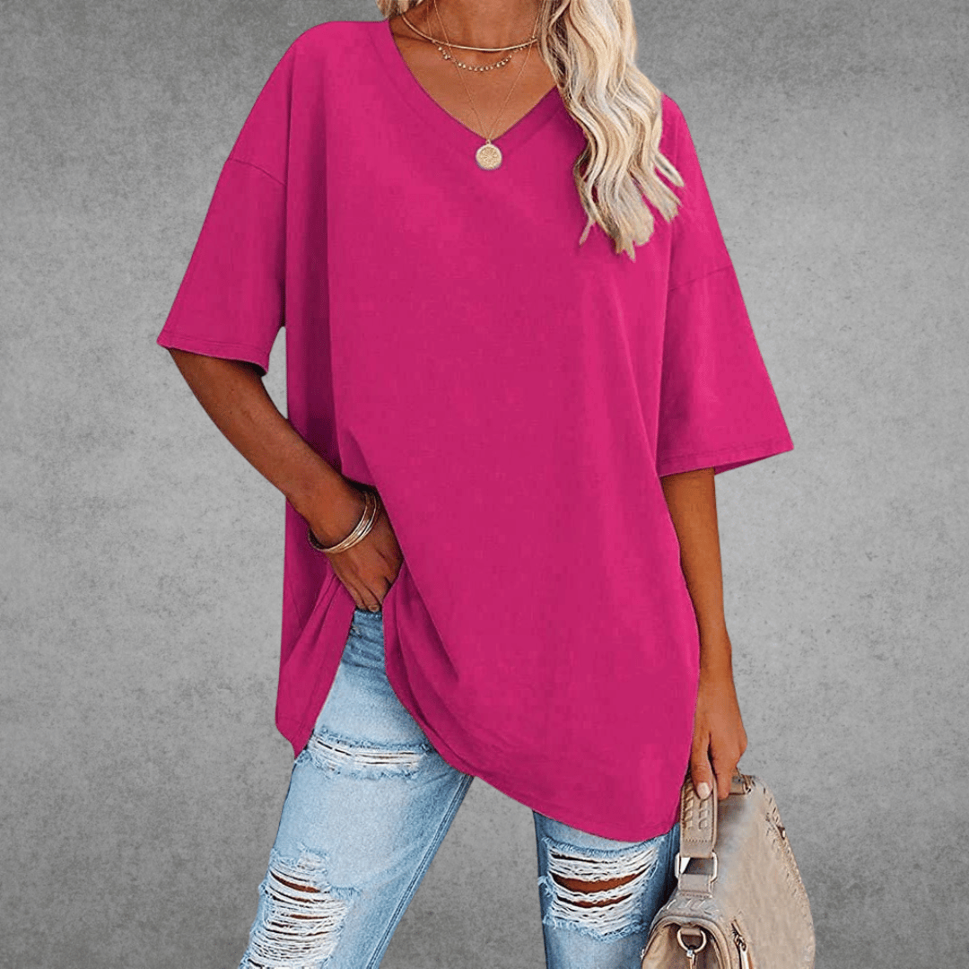 Ninon Oversized T-Shirt for Women – Comfortable V-Neck Design & Lightweight Breathable Fabric
