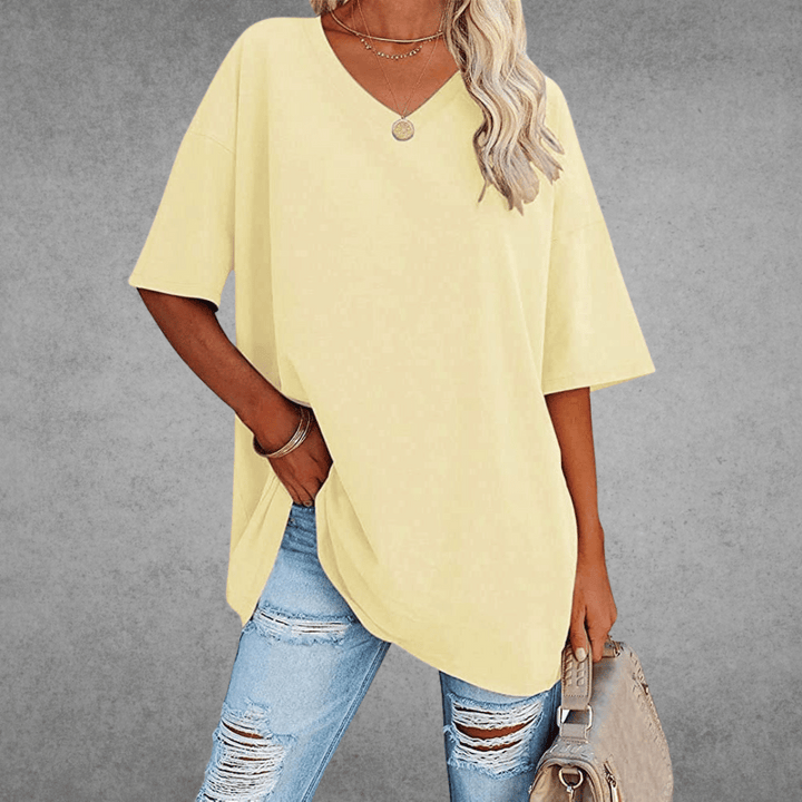 Ninon Oversized T-Shirt for Women – Comfortable V-Neck Design & Lightweight Breathable Fabric