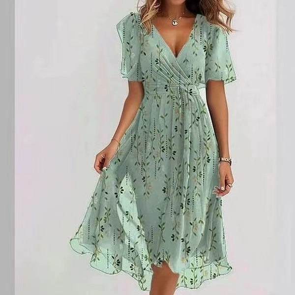Emily Midi Dress for Women – Lightweight Chiffon Dress with Floral Print, V-Neck & Fitted Waist