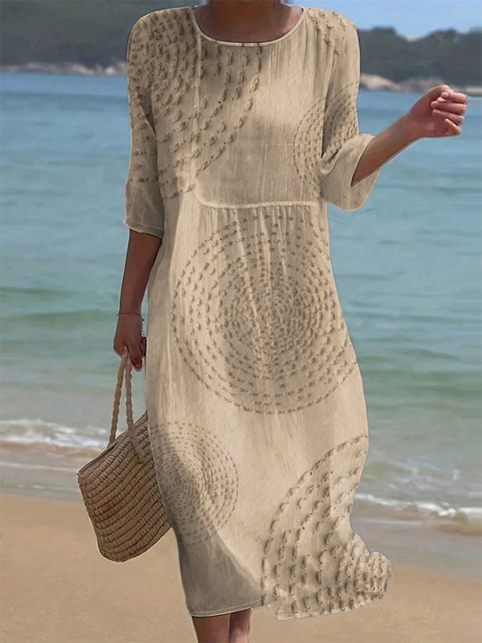 Mira | Airy Linen Dress with Embroidery Details & 3/4 Sleeves