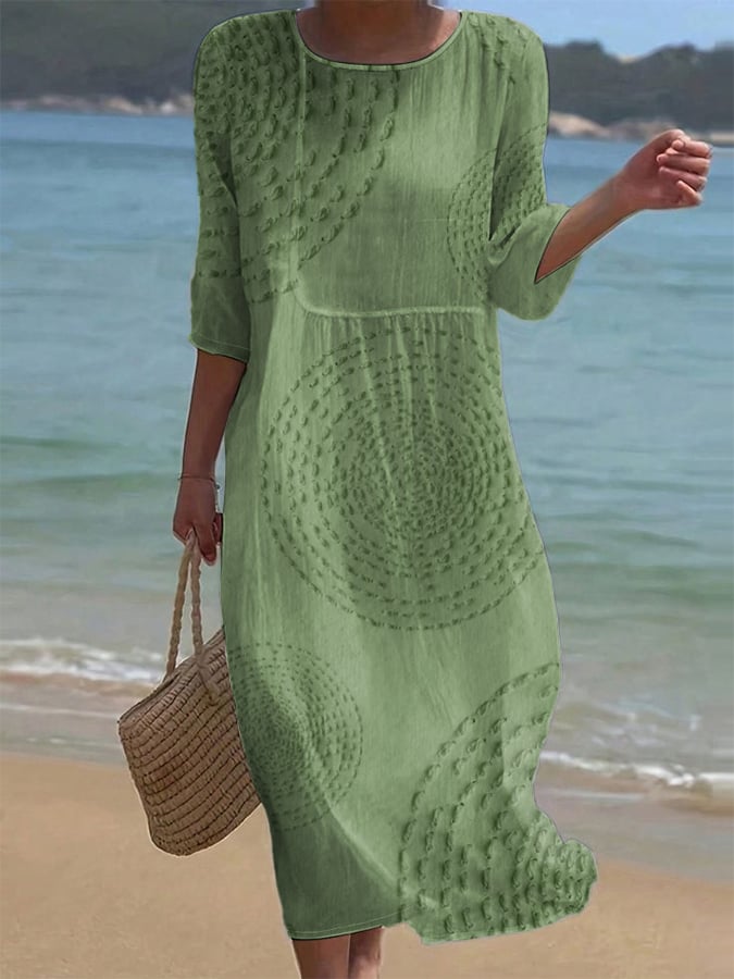 Mira | Airy Linen Dress with Embroidery Details & 3/4 Sleeves