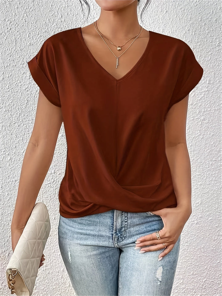 Yasmine Women's Top – V-Neck with Knot Detail, Elegant Draping & Comfortable Fit